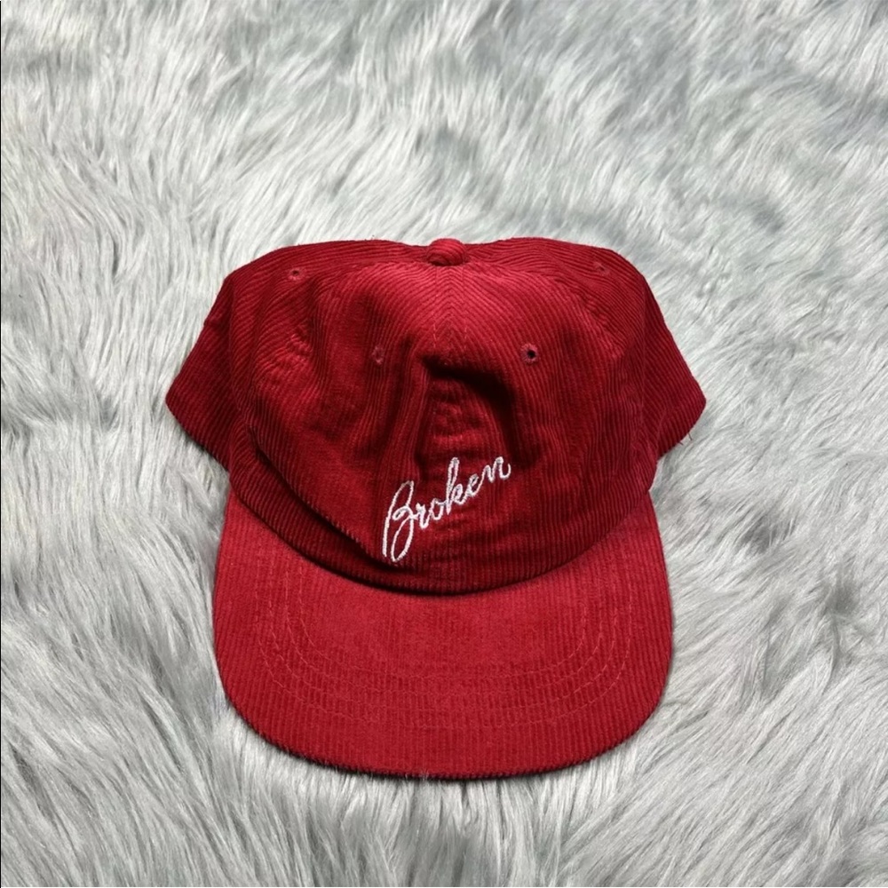 Broken Promises Red Corduroy Strap Back Hat One Size